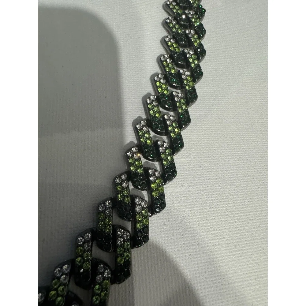 Cuban Link Camo Drip Chain 22” SS Gunmetal/Green/Silver AUS Crystals